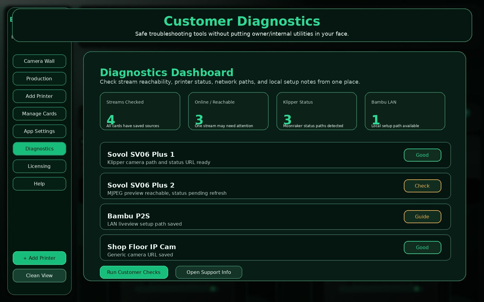 Customer diagnostics view