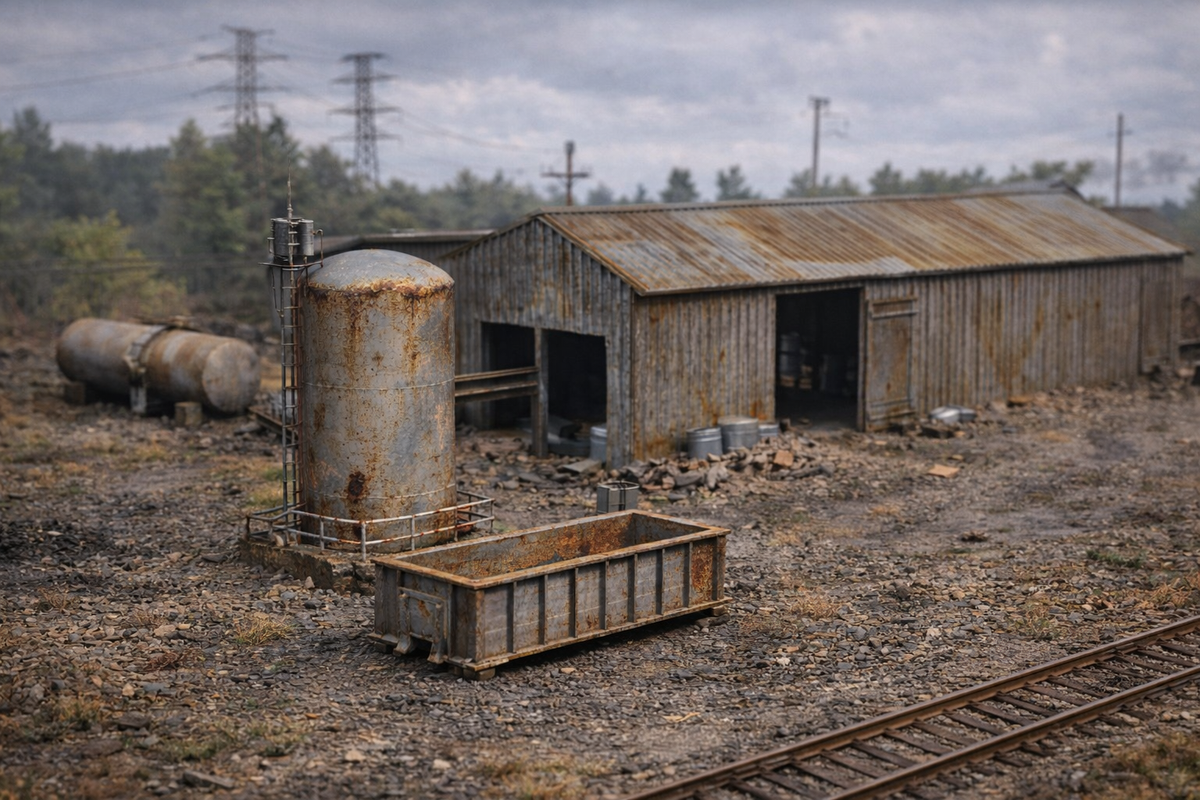 Detailed model railroad train scene with bridge, trees, and locomotive